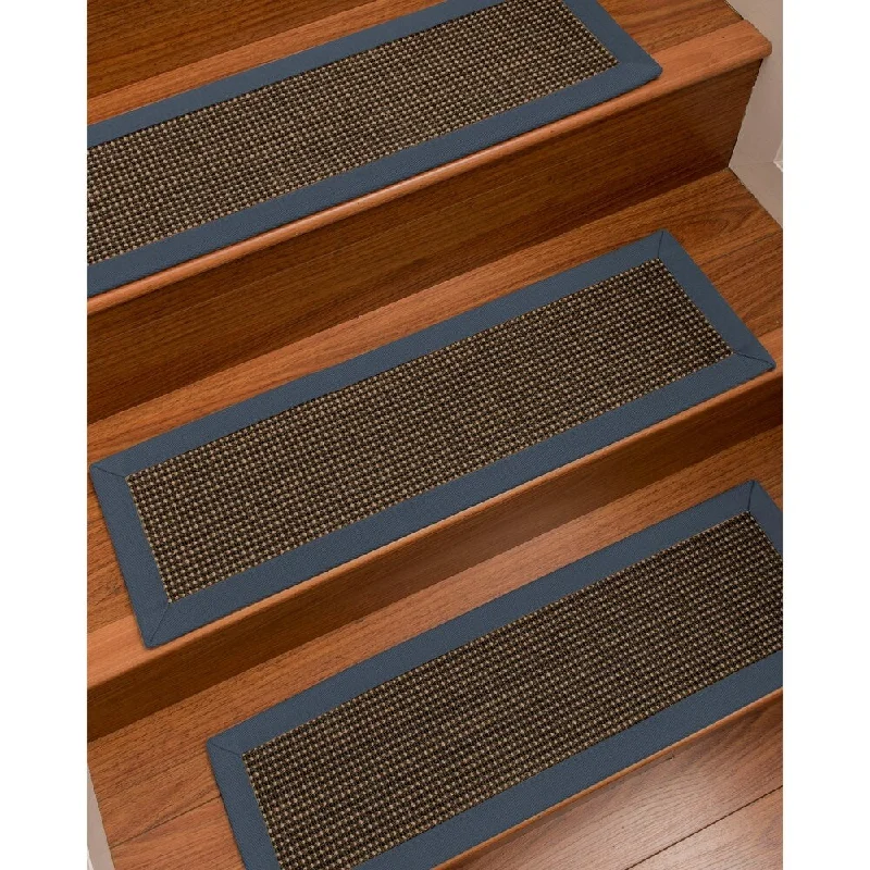 Natural Area Rugs 100% Natural Fiber Chateau, Sisal Black/Brown, Handmade Custom Stair Treads Carpet Set Of 8 Marine Border