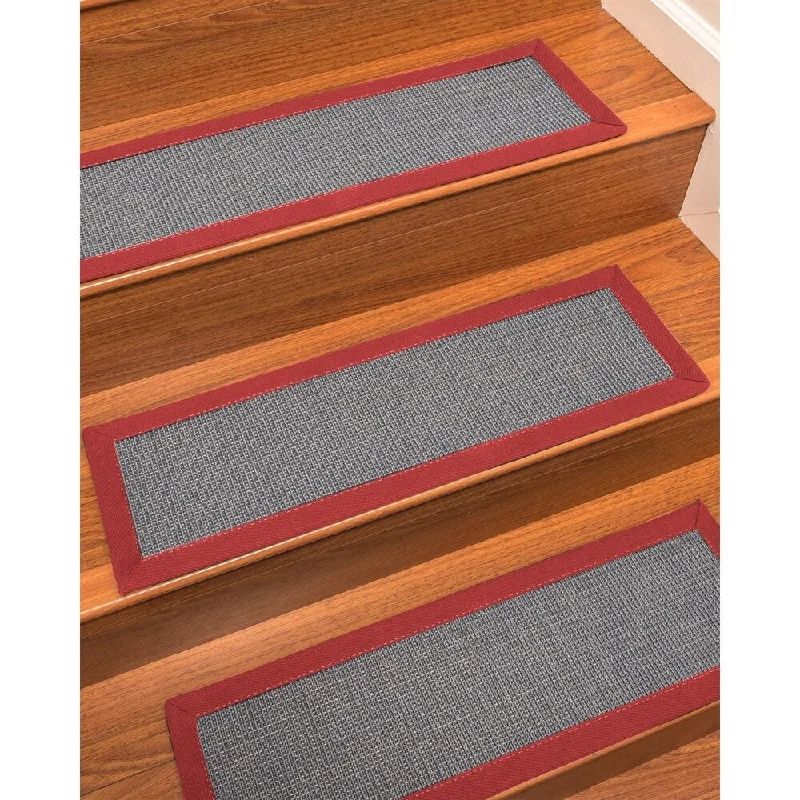 Natural Area Rugs 100% Natural Fiber Cortona, Sisal Blue, Handmade Custom Stair Treads Carpet Set Of 4 (9"X29") Red Border