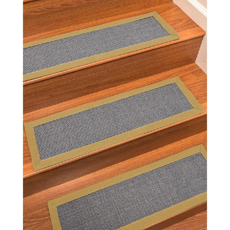 Natural Area Rugs 100% Natural Fiber Cortona, Sisal Blue, Handmade Custom Stair Treads Carpet Set Of 4 (9"X29") Sage Border