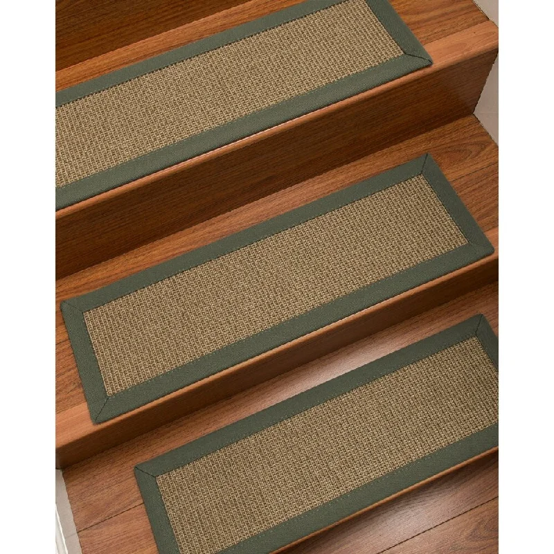 Natural Area Rugs 100% Natural Fiber Dalton, Sisal Grey, Handmade Custom Stair Treads Carpet Set Of 8 (9"X29") Green Border