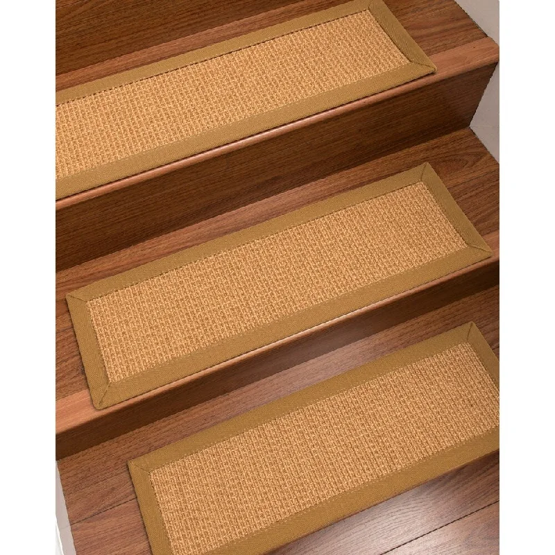 Natural Area Rugs 100% Natural Fiber Davlin, Sisal Gold, Handmade Custom Stair Treads Carpet Set Of 4 (9"X29") Khaki Border