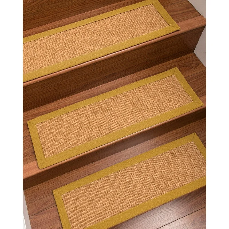 Natural Area Rugs 100% Natural Fiber Davlin, Sisal Gold, Handmade Custom Stair Treads Carpet Set Of 4 (9"X29") Tan Border