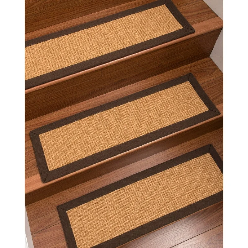 Natural Area Rugs 100% Natural Fiber Davlin, Sisal Gold, Handmade Custom Stair Treads Carpet Set Of 8 (9"X29") Fudge Border