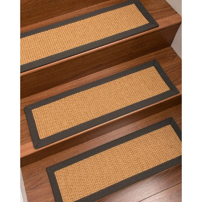 Natural Area Rugs 100% Natural Fiber Davlin, Sisal Gold, Handmade Custom Stair Treads Carpet Set Of 8 (9"X29") Metal Border