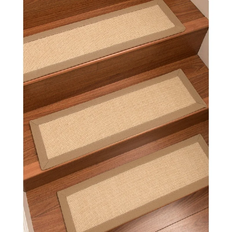 Natural Area Rugs 100% Natural Fiber Deco, Sisal Cream, Handmade Custom Stair Treads Carpet Set Of 8 (9"X29") Wheat Border