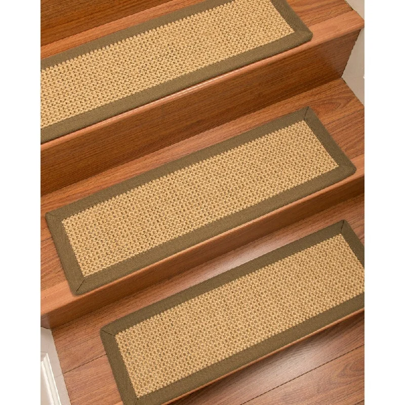 Natural Area Rugs 100% Natural Fiber Dubai, Sisal Gold/Grey, Handmade Custom Stair Treads Carpet Set Of 13 Squirrel Border