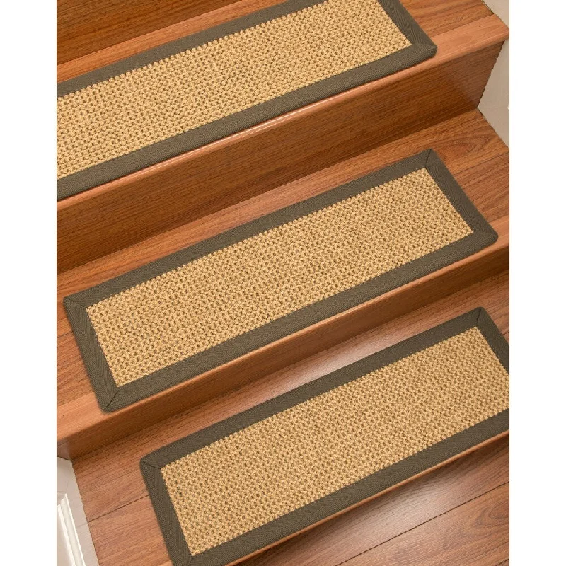 Natural Area Rugs 100% Natural Fiber Dubai, Sisal Gold/Grey, Handmade Custom Stair Treads Carpet Set Of 4 (9"X29") Fossil Border