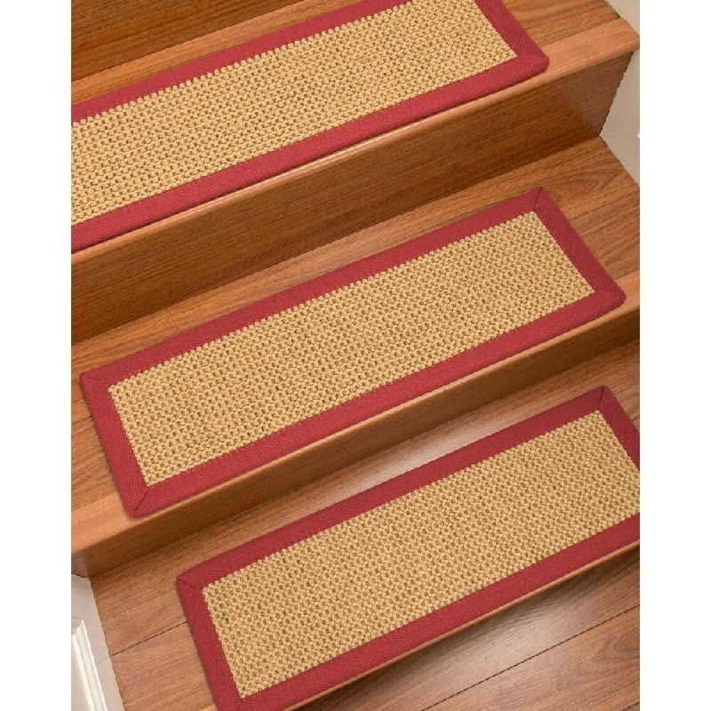 Natural Area Rugs 100% Natural Fiber Dubai, Sisal Gold/Grey, Handmade Custom Stair Treads Carpet Set Of 4 (9"X29") Red Border