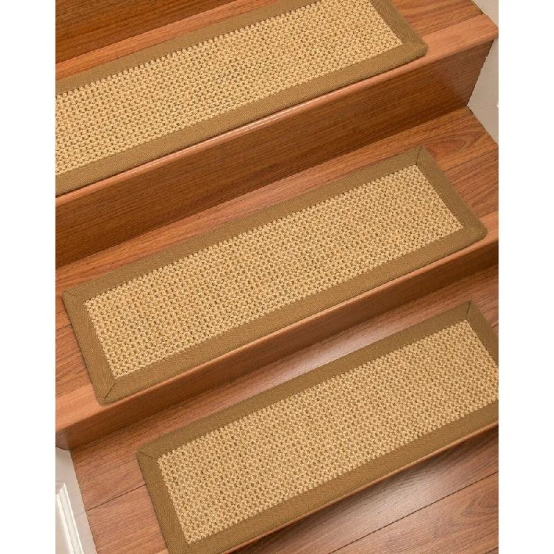 Natural Area Rugs 100% Natural Fiber Dubai, Sisal Gold/Grey, Handmade Custom Stair Treads Carpet Set Of 8 (9"X29") Doe Border