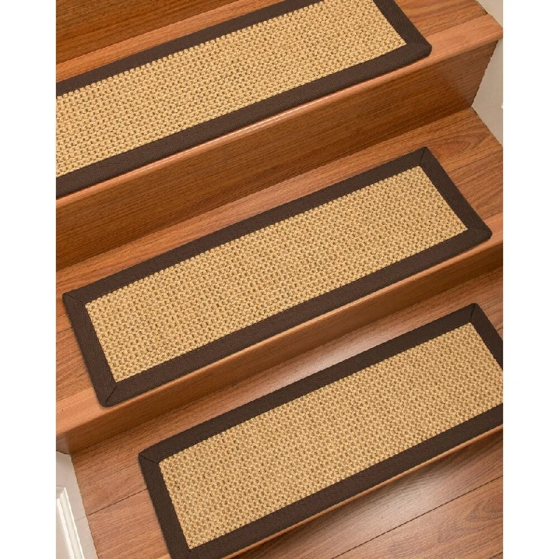 Natural Area Rugs 100% Natural Fiber Dubai, Sisal Gold/Grey, Handmade Custom Stair Treads Carpet Set Of 8 (9"X29") Fudge Border