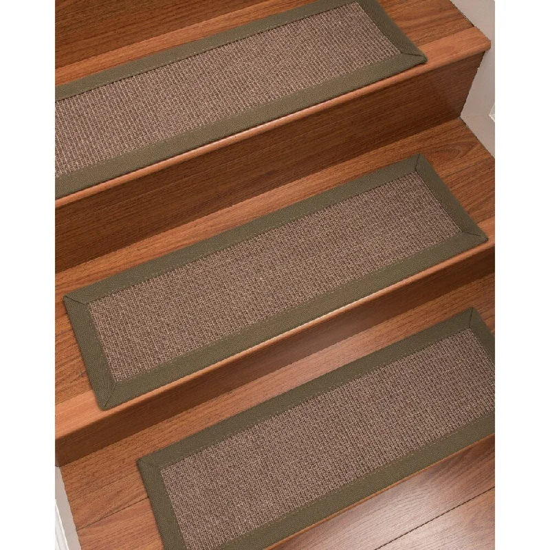 Natural Area Rugs 100% Natural Fiber Linden, Sisal Brown, Handmade Custom Stair Treads Carpet Set Of 4 (9"X29") Fossil Border