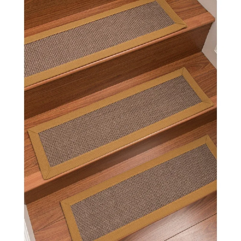 Natural Area Rugs 100% Natural Fiber Linden, Sisal Brown, Handmade Custom Stair Treads Carpet Set Of 4 (9"X29") Khaki Border