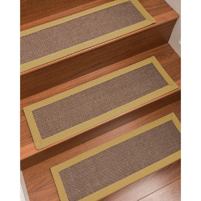 Natural Area Rugs 100% Natural Fiber Linden, Sisal Brown, Handmade Custom Stair Treads Carpet Set Of 4 (9"X29") Sage Border