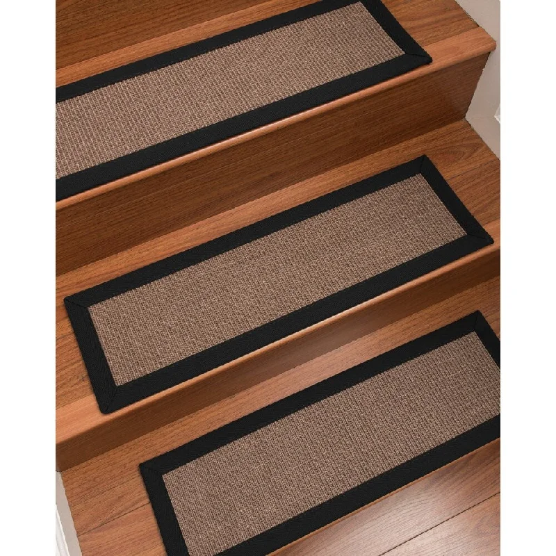 Natural Area Rugs 100% Natural Fiber Linden, Sisal Brown, Handmade Custom Stair Treads Carpet Set Of 8 (9"X29") Black Border