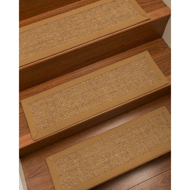 Natural Area Rugs 100% Natural Fiber Melrose, Sisal Gold/Multi, Handmade Custom Stair Treads Carpet Set Of 4 (9"X29") Doe Border