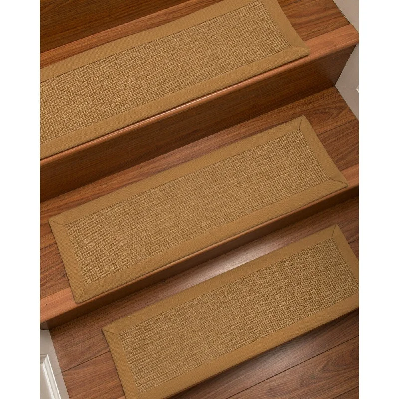 Natural Area Rugs 100% Natural Fiber Moda, Sisal Light Brown, Handmade Custom Stair Treads Carpet Set Of 4 (9"X29") Doe Border