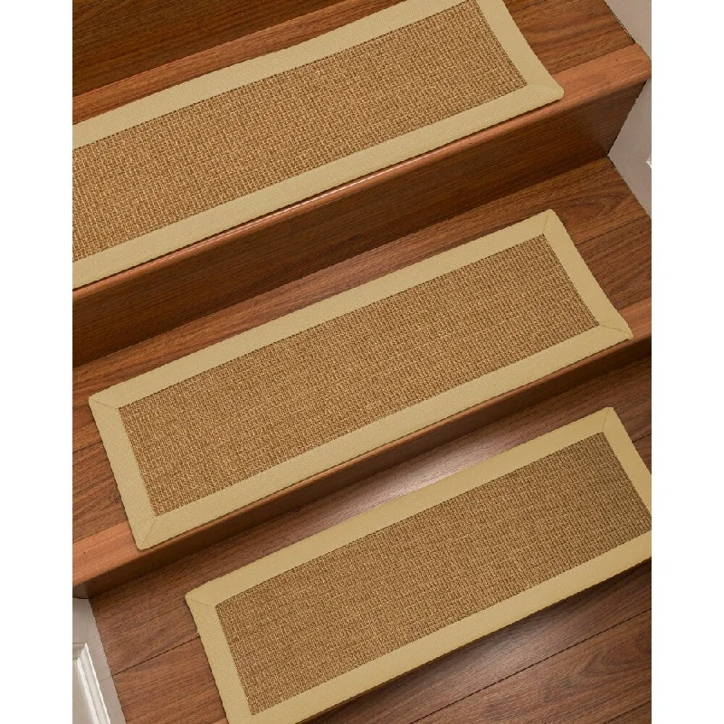 Natural Area Rugs 100% Natural Fiber Moda, Sisal Light Brown, Handmade Custom Stair Treads Carpet Set Of 4 (9"X29") Sand Border