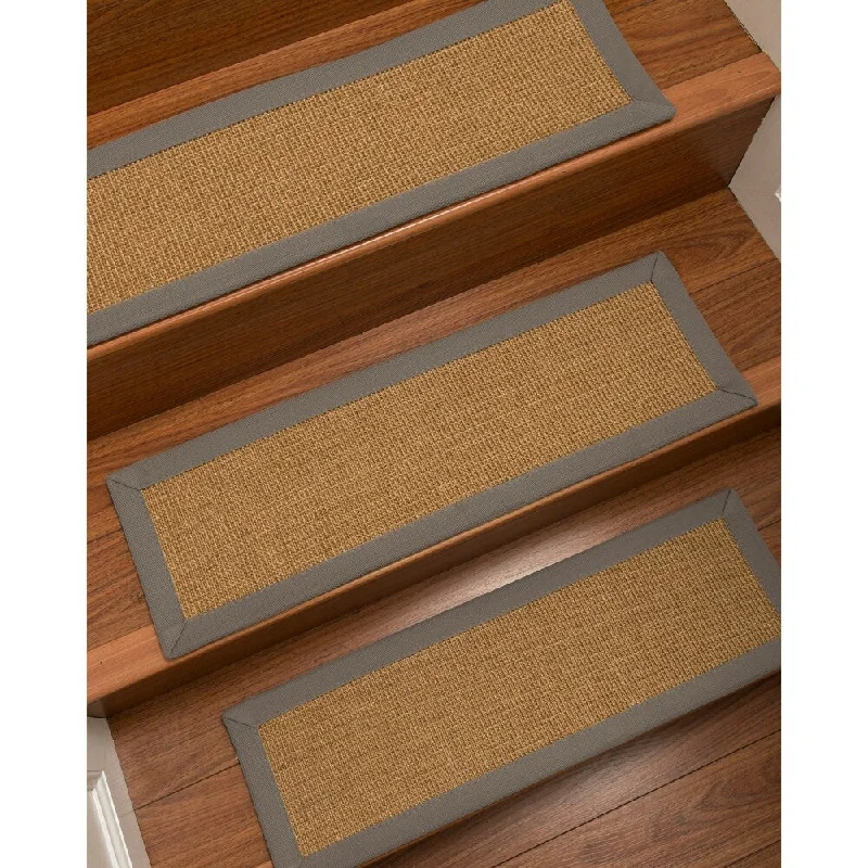 Natural Area Rugs 100% Natural Fiber Moda, Sisal Light Brown, Handmade Custom Stair Treads Carpet Set Of 4 (9"X29") Stone Border