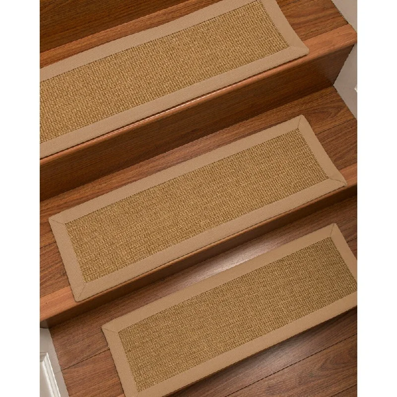 Natural Area Rugs 100% Natural Fiber Moda, Sisal Light Brown, Handmade Custom Stair Treads Carpet Set Of 4 (9"X29") Wheat Border