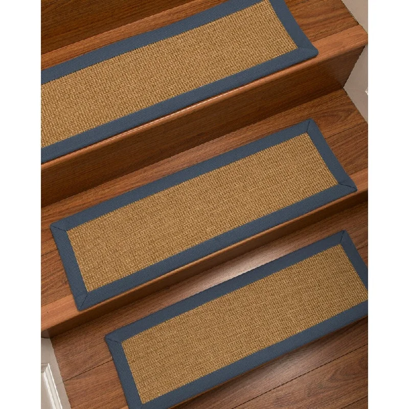 Natural Area Rugs 100% Natural Fiber Moda, Sisal Light Brown, Handmade Custom Stair Treads Carpet Set Of 8 Marine Border