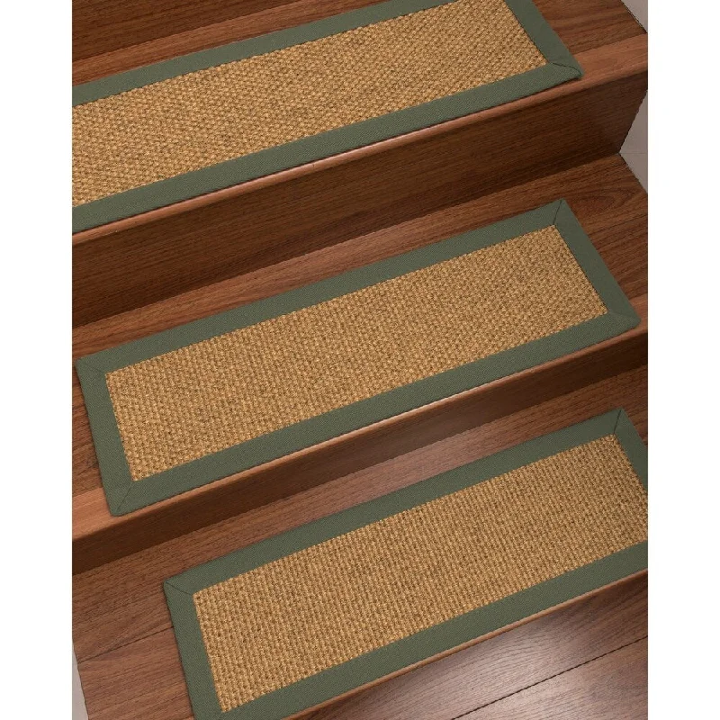 Natural Area Rugs 100% Natural Fiber Niagara, Sisal Gold/Multi, Handmade Custom Stair Treads Carpet Set Of 4 Green Border