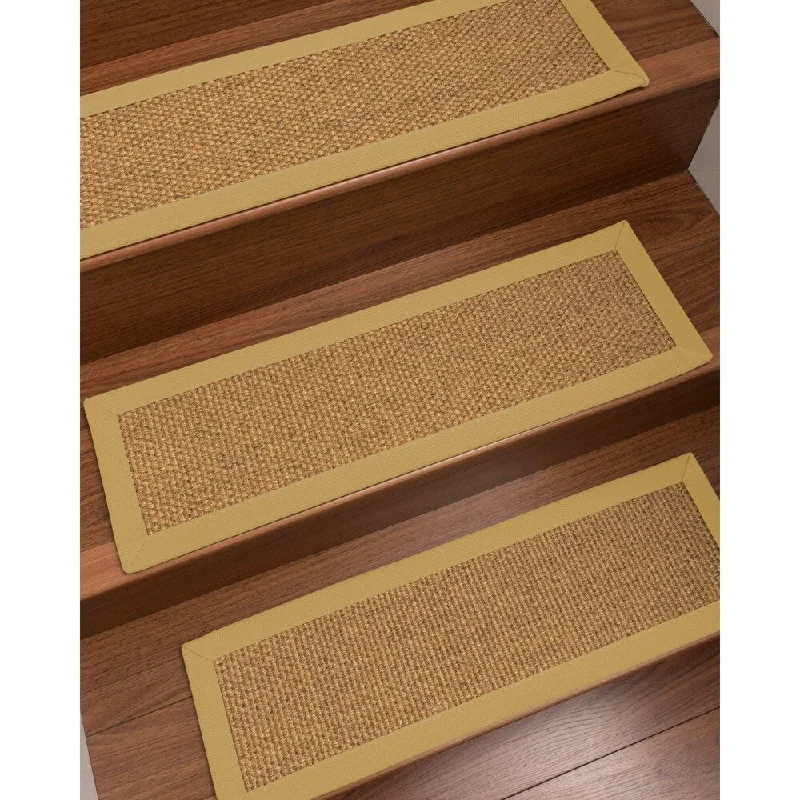 Natural Area Rugs 100% Natural Fiber Niagara, Sisal Gold/Multi, Handmade Custom Stair Treads Carpet Set Of 4 Sage Border