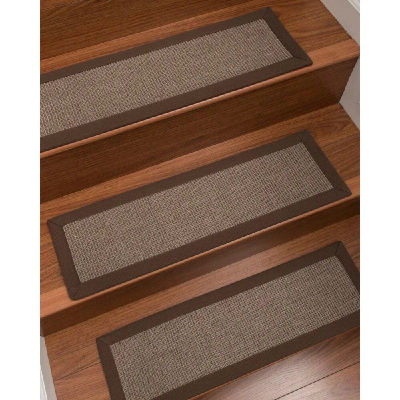 Natural Area Rugs 100% Natural Fiber Portal, Sisal Grey, Handmade Custom Stair Treads Carpet Set Of 4 (9"X29") Fudge Border