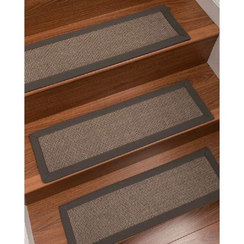 Natural Area Rugs 100% Natural Fiber Portal, Sisal Grey, Handmade Custom Stair Treads Carpet Set Of 4 (9"X29") Metal Border