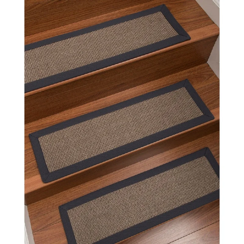 Natural Area Rugs 100% Natural Fiber Portal, Sisal Grey, Handmade Custom Stair Treads Carpet Set Of 4 Midnight Blue Border