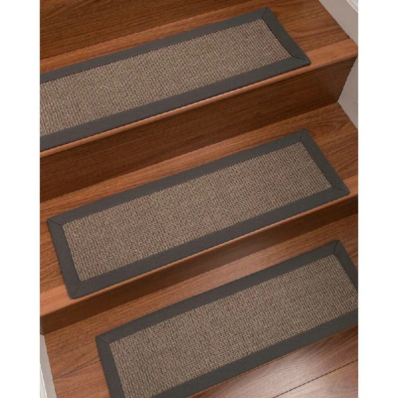 Natural Area Rugs 100% Natural Fiber Portal, Sisal Grey, Handmade Custom Stair Treads Carpet Set Of 8 (9"X29") Onyx Border