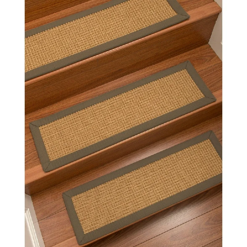 Natural Area Rugs 100% Natural Fiber Portugal, Sisal Light Gold, Handmade Custom Stair Treads Carpet Set Of 4 Fossil Border