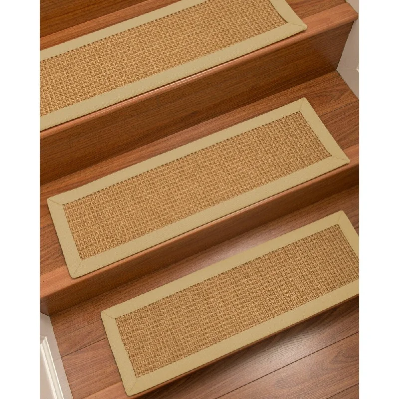 Natural Area Rugs 100% Natural Fiber Portugal, Sisal Light Gold, Handmade Custom Stair Treads Carpet Set Of 4 Sand Border