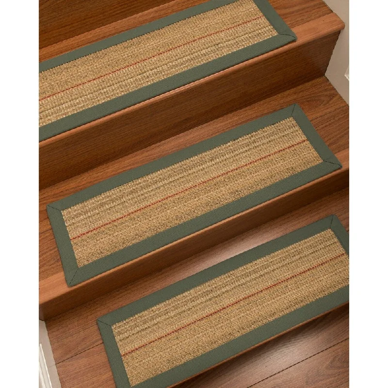 Natural Area Rugs 100% Natural Fiber Resort, Sisal Brown/Multi, Handmade Custom Stair Treads Carpet Set Of 4 Green Border