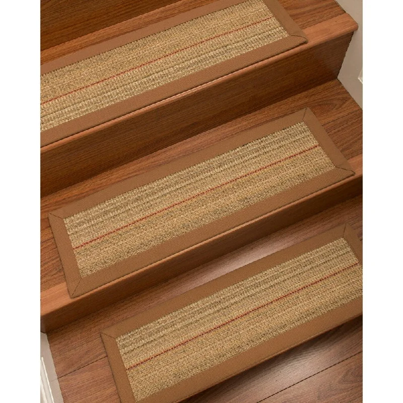 Natural Area Rugs 100% Natural Fiber Resort, Sisal Brown/Multi, Handmade Custom Stair Treads Carpet Set Of 8 Sienna Border