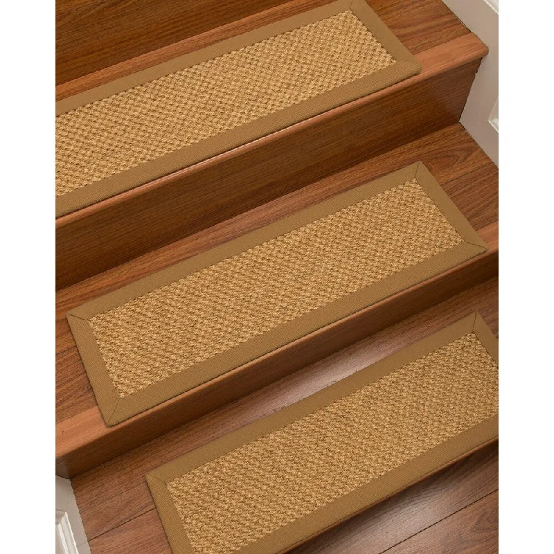 Natural Area Rugs 100% Natural Fiber Rustic, Sisal Gold, Handmade Custom Stair Treads Carpet Set Of 13 (9"X29") Doe Border