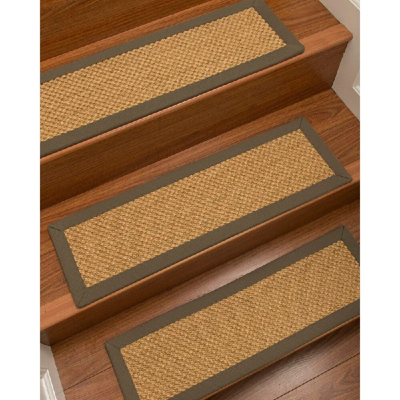 Natural Area Rugs 100% Natural Fiber Rustic, Sisal Gold, Handmade Custom Stair Treads Carpet Set Of 4 (9"X29") Fossil Border