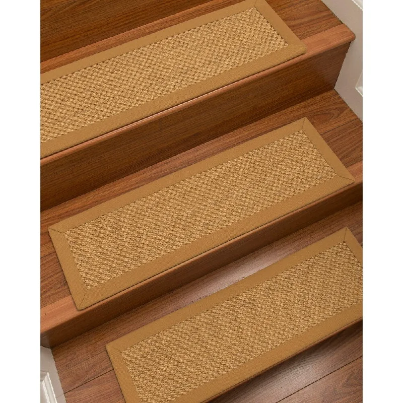 Natural Area Rugs 100% Natural Fiber Rustic, Sisal Gold, Handmade Custom Stair Treads Carpet Set Of 4 (9"X29") Khaki Border