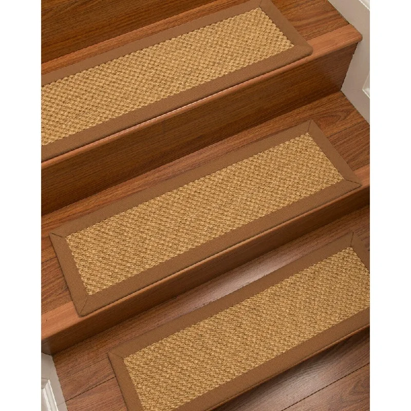 Natural Area Rugs 100% Natural Fiber Rustic, Sisal Gold, Handmade Custom Stair Treads Carpet Set Of 4 (9"X29") Sienna Border