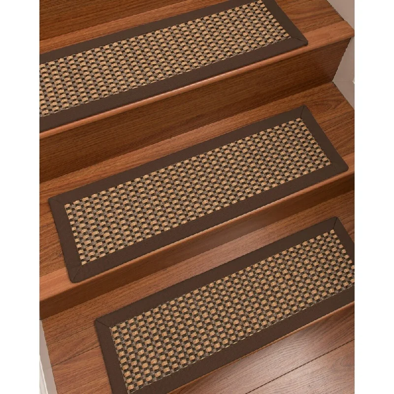 Natural Area Rugs 100% Natural Fiber Seaside, Sisal Tan/Multi, Handmade Custom Stair Treads Carpet Set Of 4 Fudge Border