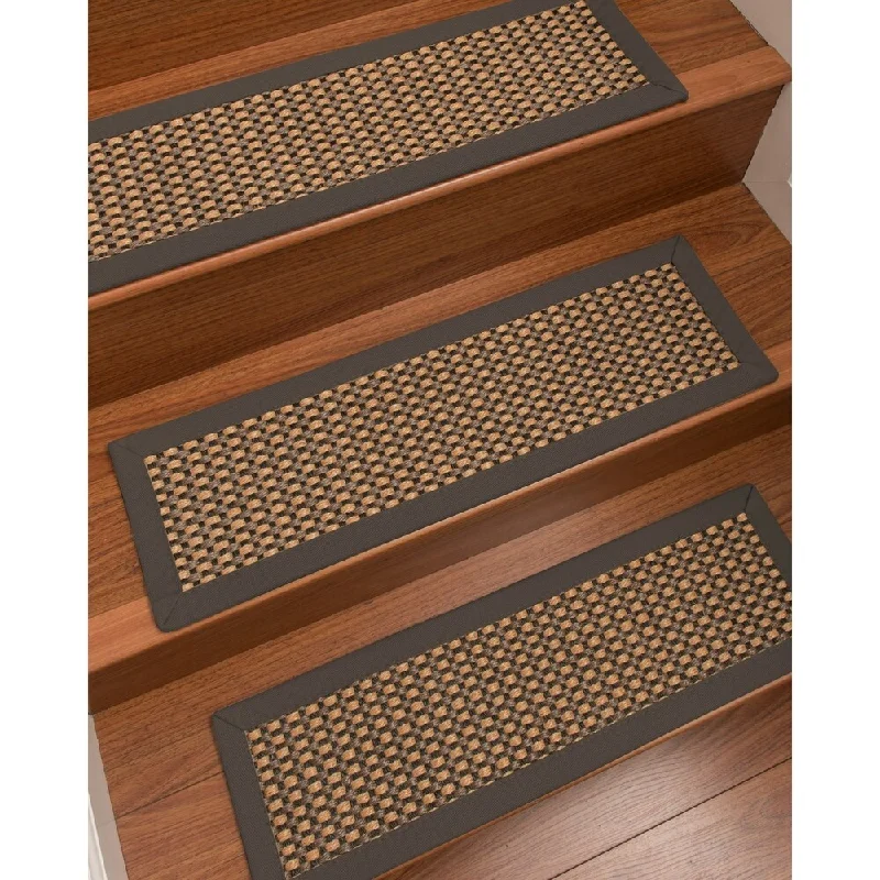 Natural Area Rugs 100% Natural Fiber Seaside, Sisal Tan/Multi, Handmade Custom Stair Treads Carpet Set Of 8 Metal Border