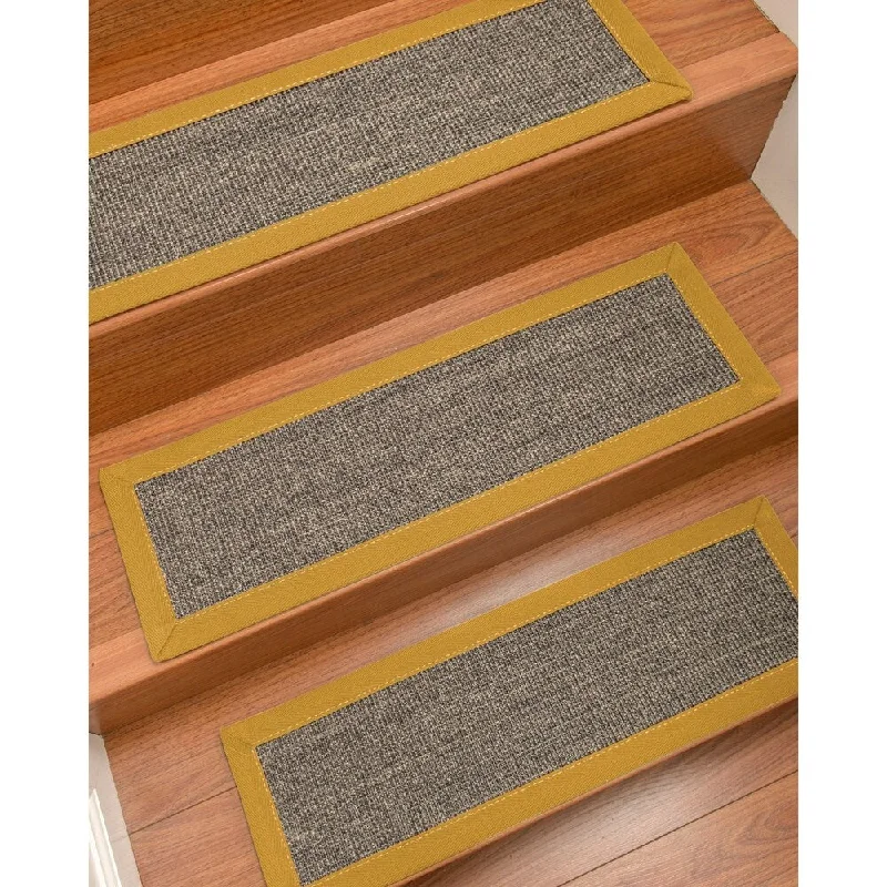 Natural Area Rugs 100% Natural Fiber Shadows, Sisal Greyish Blue, Handmade Custom Stair Treads Carpet Set Of 8 Tan Border