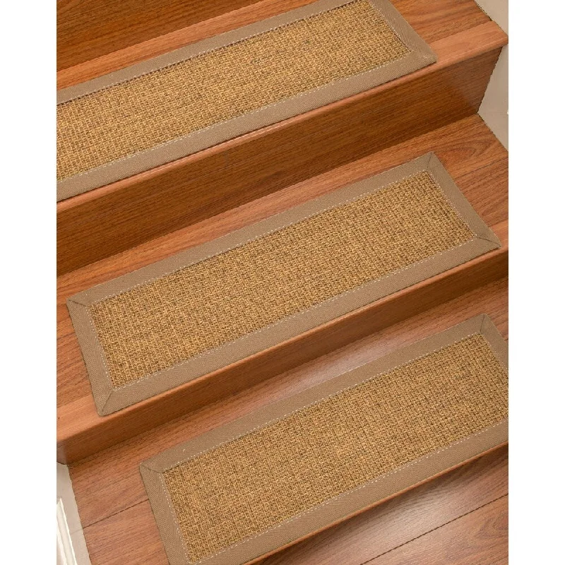 Natural Area Rugs 100% Natural Fiber Sorrento, Sisal Tan/Multi, Handmade Custom Stair Treads Carpet Set Of 13 Wheat Border