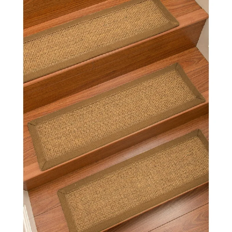 Natural Area Rugs 100% Natural Fiber Sorrento, Sisal Tan/Multi, Handmade Custom Stair Treads Carpet Set Of 4 (9"X29") Doe Border