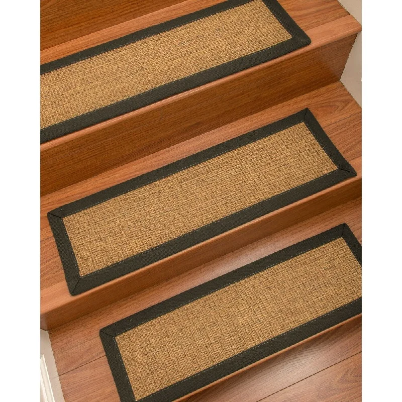 Natural Area Rugs 100% Natural Fiber Sorrento, Sisal Tan/Multi, Handmade Custom Stair Treads Carpet Set Of 8 Moss Border