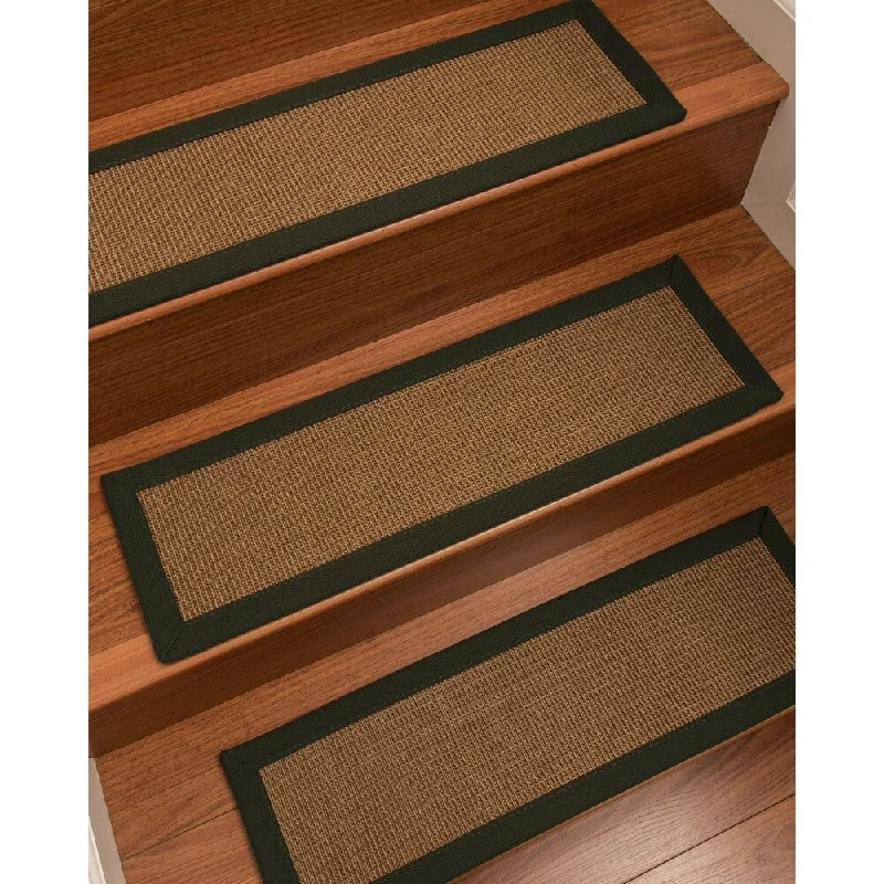 Natural Area Rugs 100% Natural Fiber St. Tropez, Sisal Brown, Handmade Custom Stair Treads Carpet Set Of 4 (9"X29") Moss Border