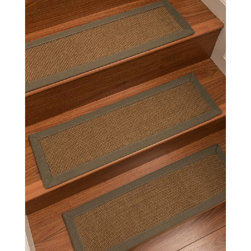 Natural Area Rugs 100% Natural Fiber St. Tropez, Sisal Brown, Handmade Custom Stair Treads Carpet Set Of 4 Fossil Border