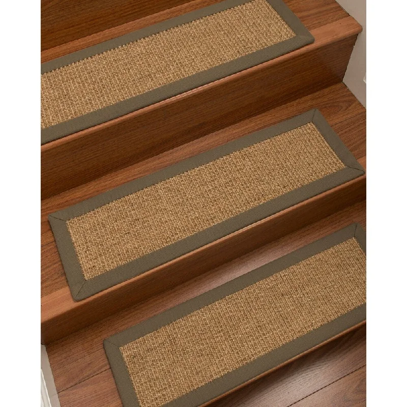 Natural Area Rugs 100% Natural Fiber Studio, Sisal Gold/Multi, Handmade Custom Stair Treads Carpet Set Of 4 Fossil Border