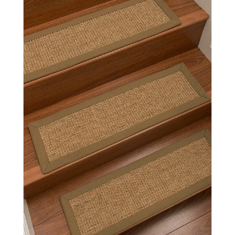 Natural Area Rugs 100% Natural Fiber Studio, Sisal Gold/Multi, Handmade Custom Stair Treads Carpet Set Of 4 Squirrel Border