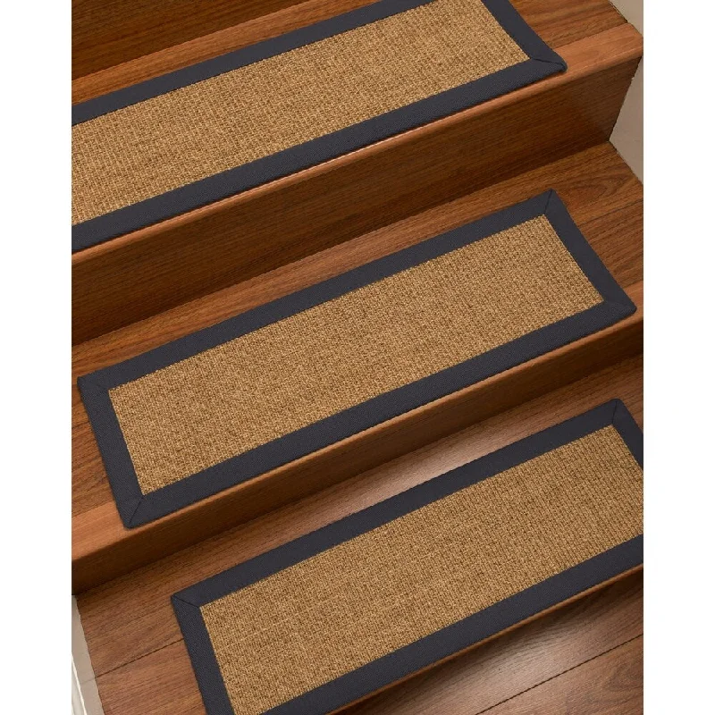 Natural Area Rugs 100% Natural Melrose, Sisal Gold/Multi, Handmade Custom Stair Treads Carpet Set Of 8 Midnight Blue Border