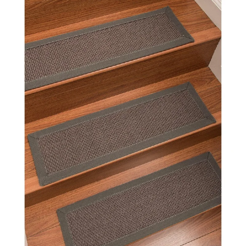 Natural Area Rugs Big Sur, Sisal Dark Grey, Handmade Custom Stair Treads Carpet Set Of 8 Stone Border - 8PC (9" x 29")